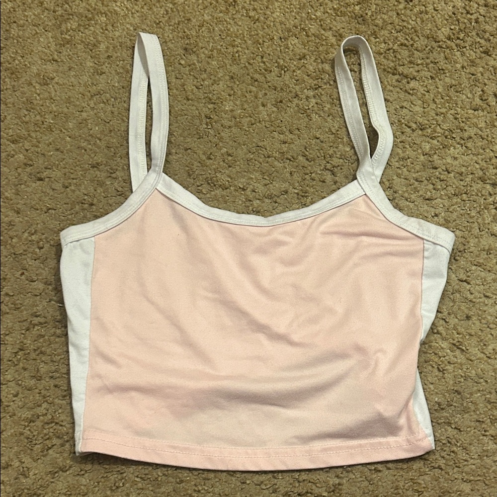 Pink and White Strappy Crop Top